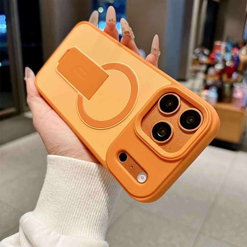 (iphone 15 Plus Naranja) Funda Magnética Invisible Con Soporte Para Teléfono, Compatible Con Carga Inalámbrica Magsafe.