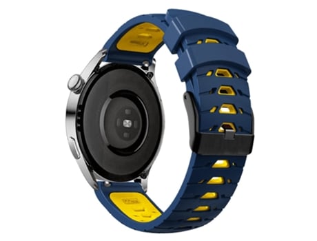 Correa de Silicona color dual con agujeros trapezoidales de tres filas para Huawei Watch GT Runner/Garmin Venu 2/Vivoactive 4 - azul medianoche/ama...