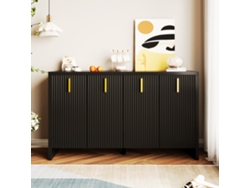 Aparador 140x39x80 cm Diseño Moderno, Con Asas Doradas Y Divisores Ajustables Estilo Negro