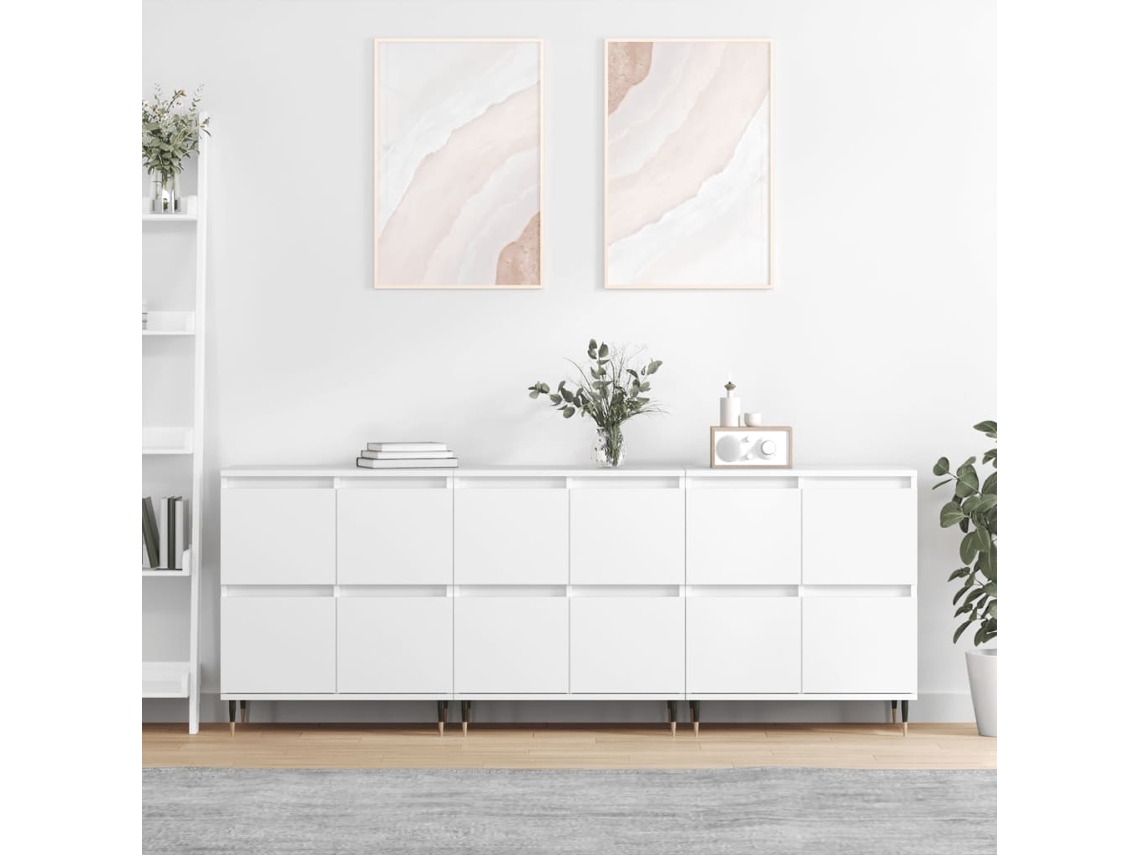 Pack 3 Uds Aparador | Mueble De Comedor | Buffetes Madera Contrachapada Blanco Wsd172129