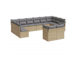 Conjunto de 12 sofás de jardín con cojines de mimbre, beige, EXCLUSIVO DE LA CASA