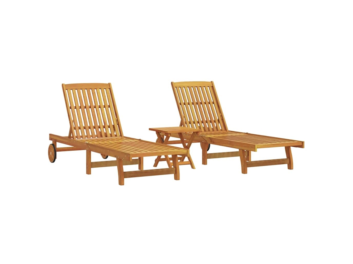 Conjunto de tumbonas de 2 piezas con mesa de madera maciza de acacia EXCLUSIVA MAISON