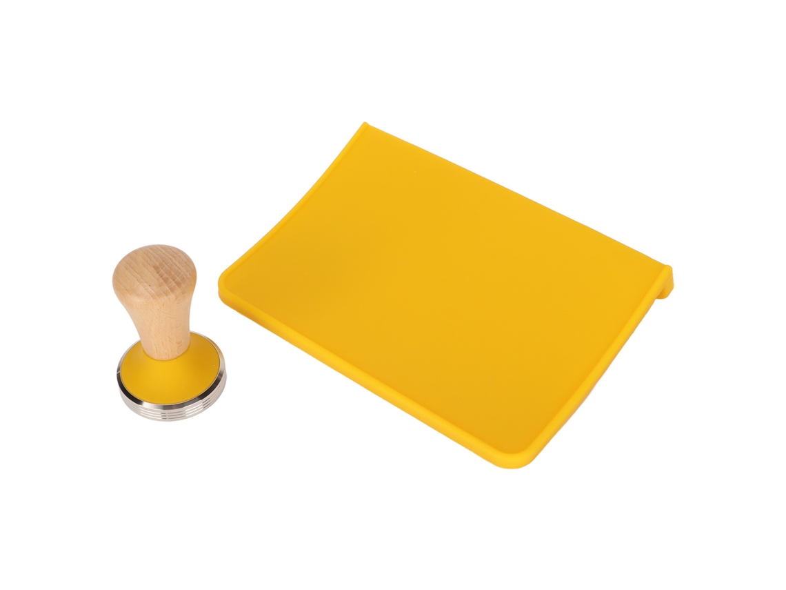 2 almohadillas de silicona para prensar café con mango de roble, amarillas, 58 mm