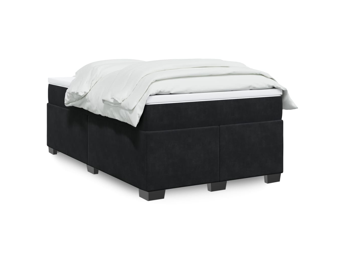 Cama Box Spring Con Colchón Terciopelo Negro 120x200 Cm