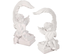 Juego De 2 Figuras De Ángeles De Resina Blanca Con Plumas, Pequeña Decoración Para El Hogar, La Oficina Y