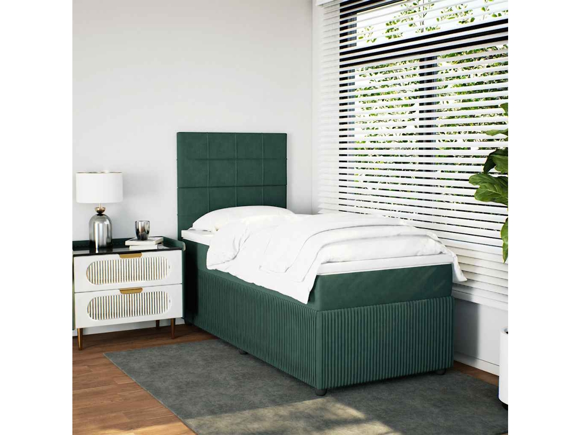 Cama Box Spring Con Colchón Terciopelo Verde Oscuro 90x190 Cm