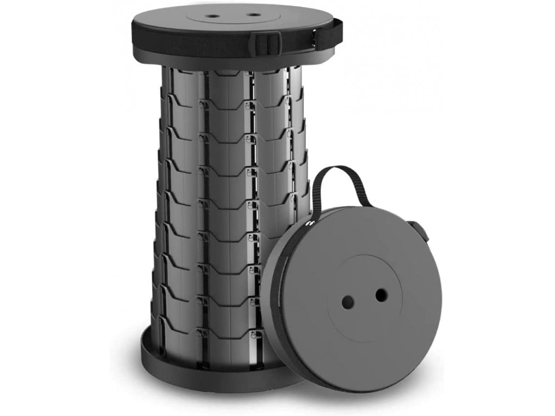 Banco Dobrável Portátil Para Camping Pesca Caminhada Churrasco Jardim Altura Ajustável Telescópica Redonda Cinza 180Kg DED