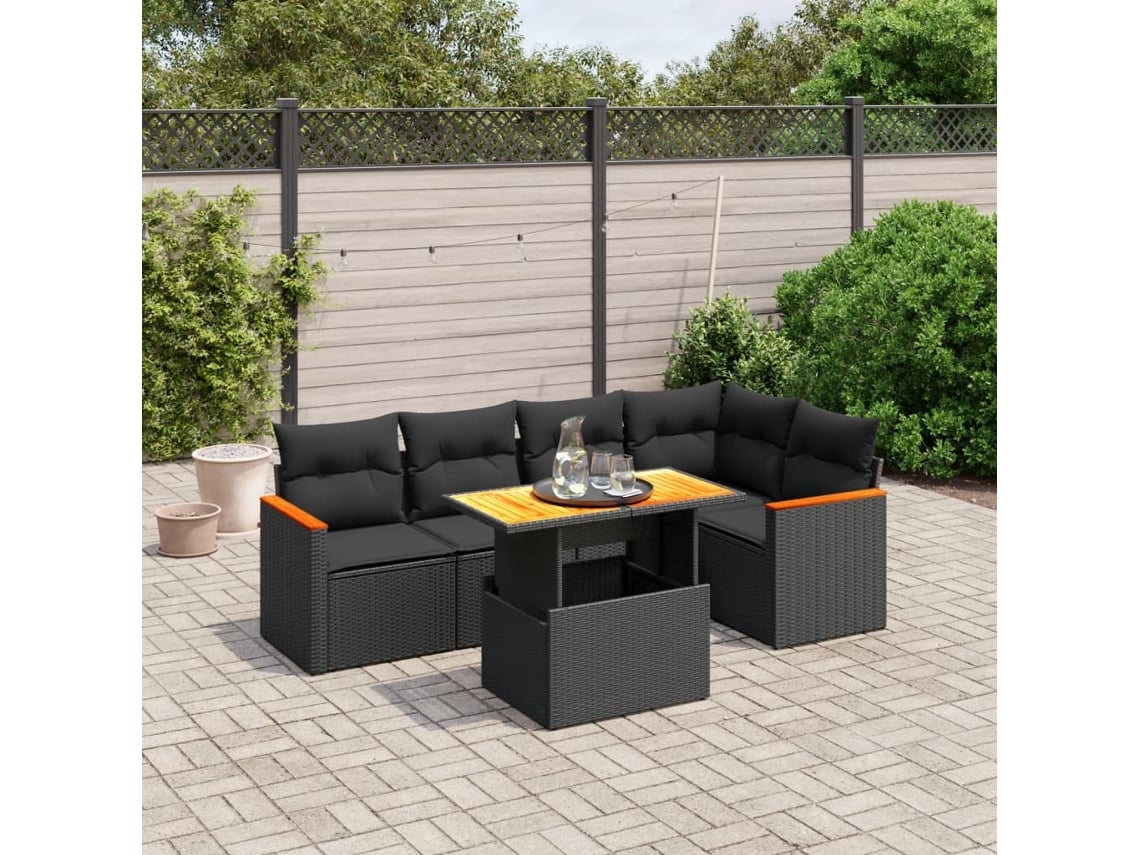 Conjunto de sofás de jardín de 6 piezas DKD Home Decor con cojines de mimbre negros