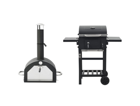 vidaXL Horno para pizza y barbacoa al aire libre 3 en 1 negro