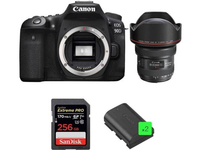 Kit Cámara Réflex CANON EOS 90D + EF 11-24mm f/4L USM + SanDisk 256GB + 2 LP-E6N