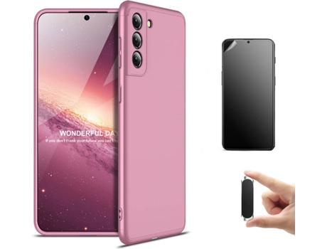 Kit Carcasa, Protector Y Soporte Samsung S21 Plus Ultimatte Slim Armor 360º Rosa