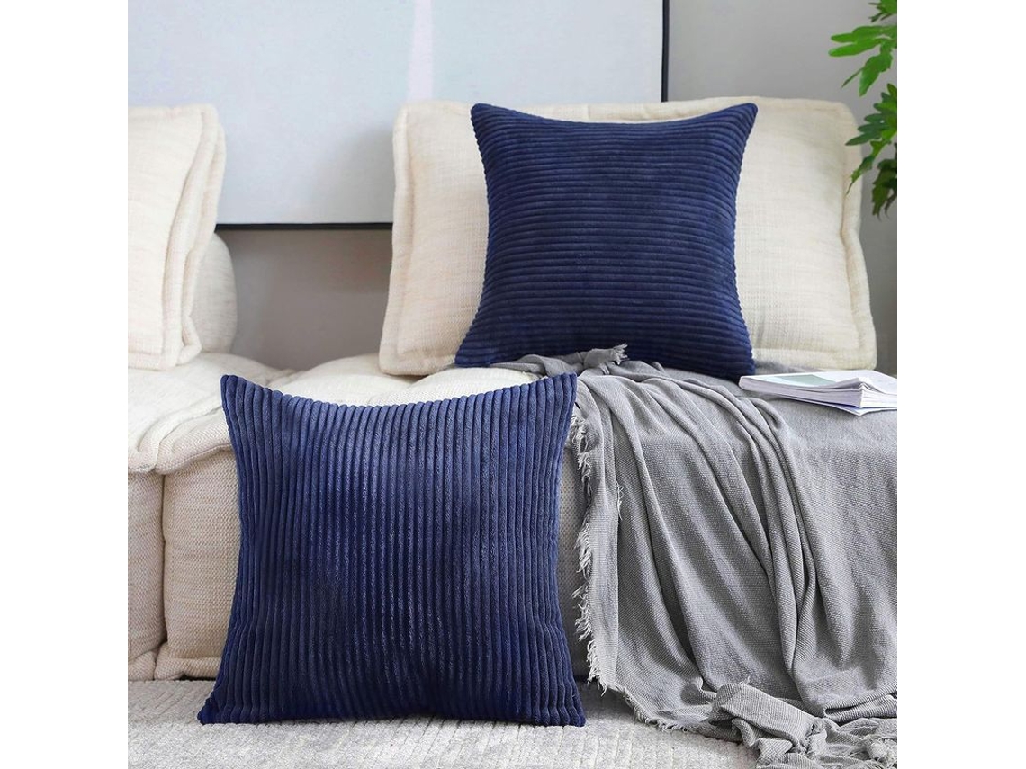 Rebe-funda De Almohada De Veludo Corduroy Rayado Suave, Azul Marino, 2 Unidades, 45x45 Cm
