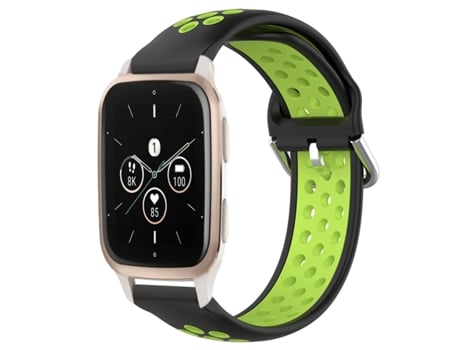 Correa de reloj inteligente para Garmin Forerunner Sq2 Music Correa de reloj de silicona deportiva transpirable perforada de 20 mm (negro + lima)