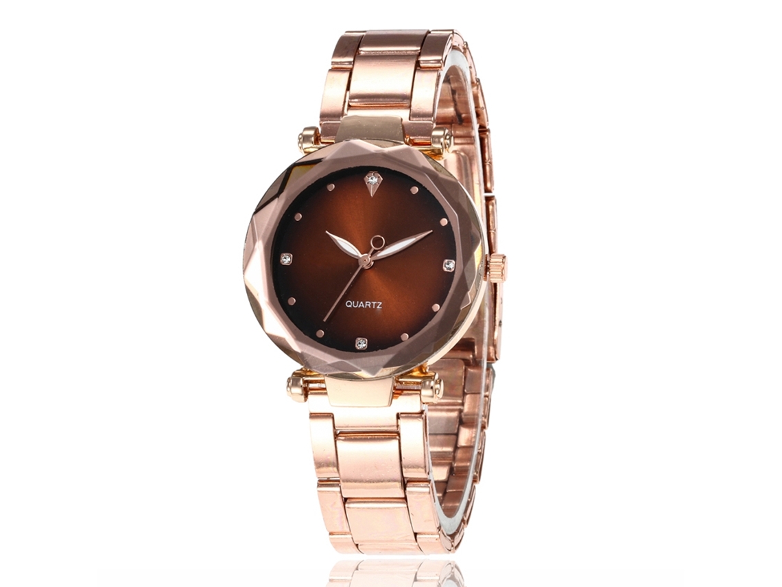 Reloj De Pulsera Unisex De Aleación Con Esfera Redonda, Movimiento De Cuarzo Analógico, Color Café De Moda.