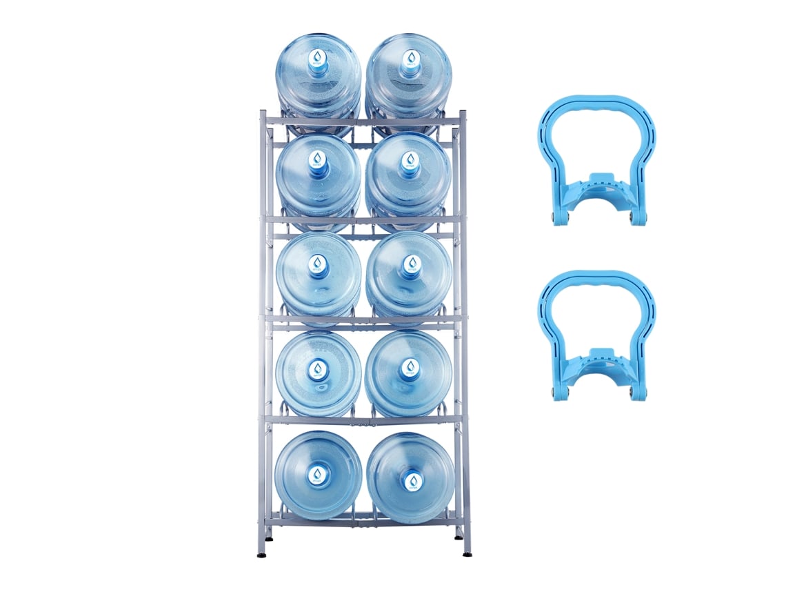 Soporte Para Jarra De Agua De 5 Niveles Succebuy, Estante De Doble Fila Para 10 Botellas, Gris Plateado