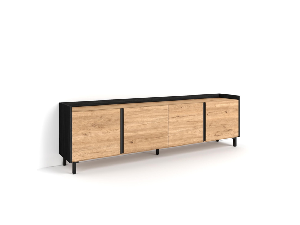 Mueble Tv, Televisión, 207x35x61cm, Para Tv Hasta 80", Diseño Industrial, Roble Y Negro