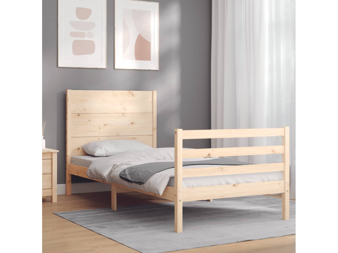 Estructura De Cama Con Cabecero Madera Maciza 100x200 Cm