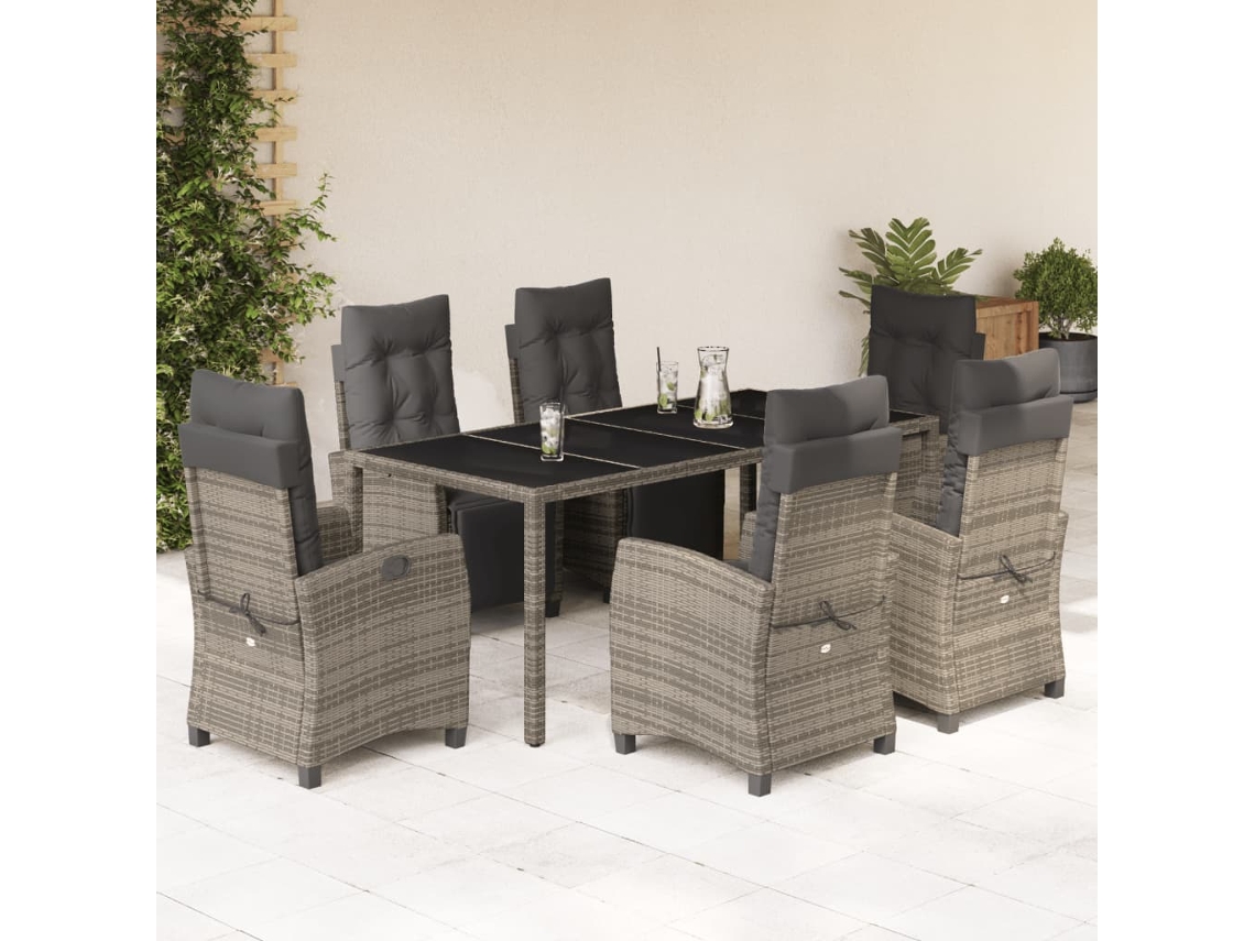 Juego de comedor de jardín de 7 piezas con cojines de mimbre gris DKD Home Decor