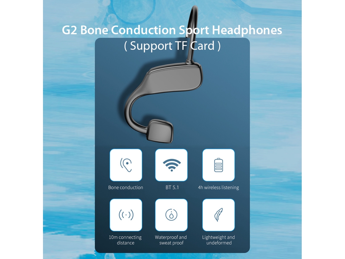 Auriculares estéreo inalámbricos de conducción ósea G2 BT5.1, deportivos, compatibles con tarjeta TF, resistentes al agua y al sudor, con batería de 120 mAh.