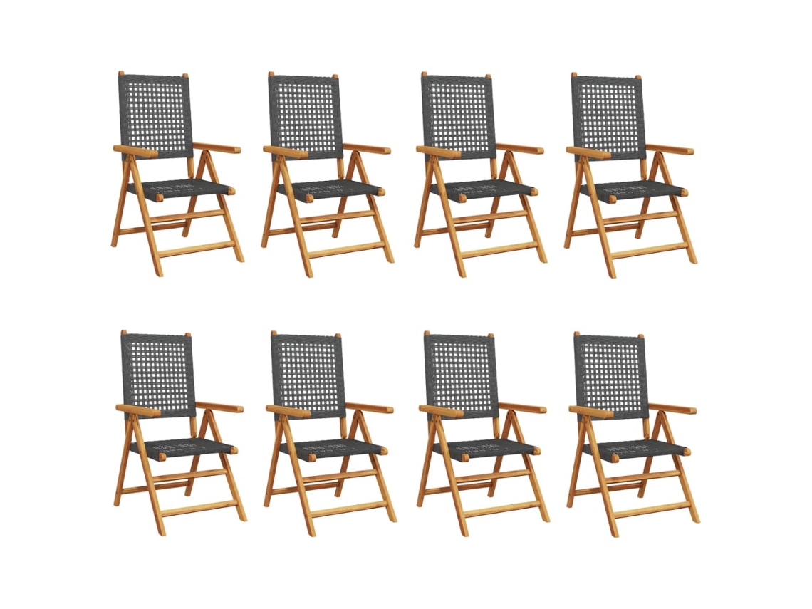Maison Exclusive - Sillas De Jardín Reclinables 8 Uds Ratán Pe Madera Maciza Negro