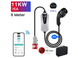 Cargador para vehículos eléctricos JUNSUN de 11 kW con control por aplicación, tipo 2/6a 16a/6 M/trifásico/corriente ajustable.