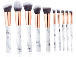 Set de maquillaje portátil de 10 piezas con acabado de mármol blanco, brochas faciales profesionales y Gokoco
