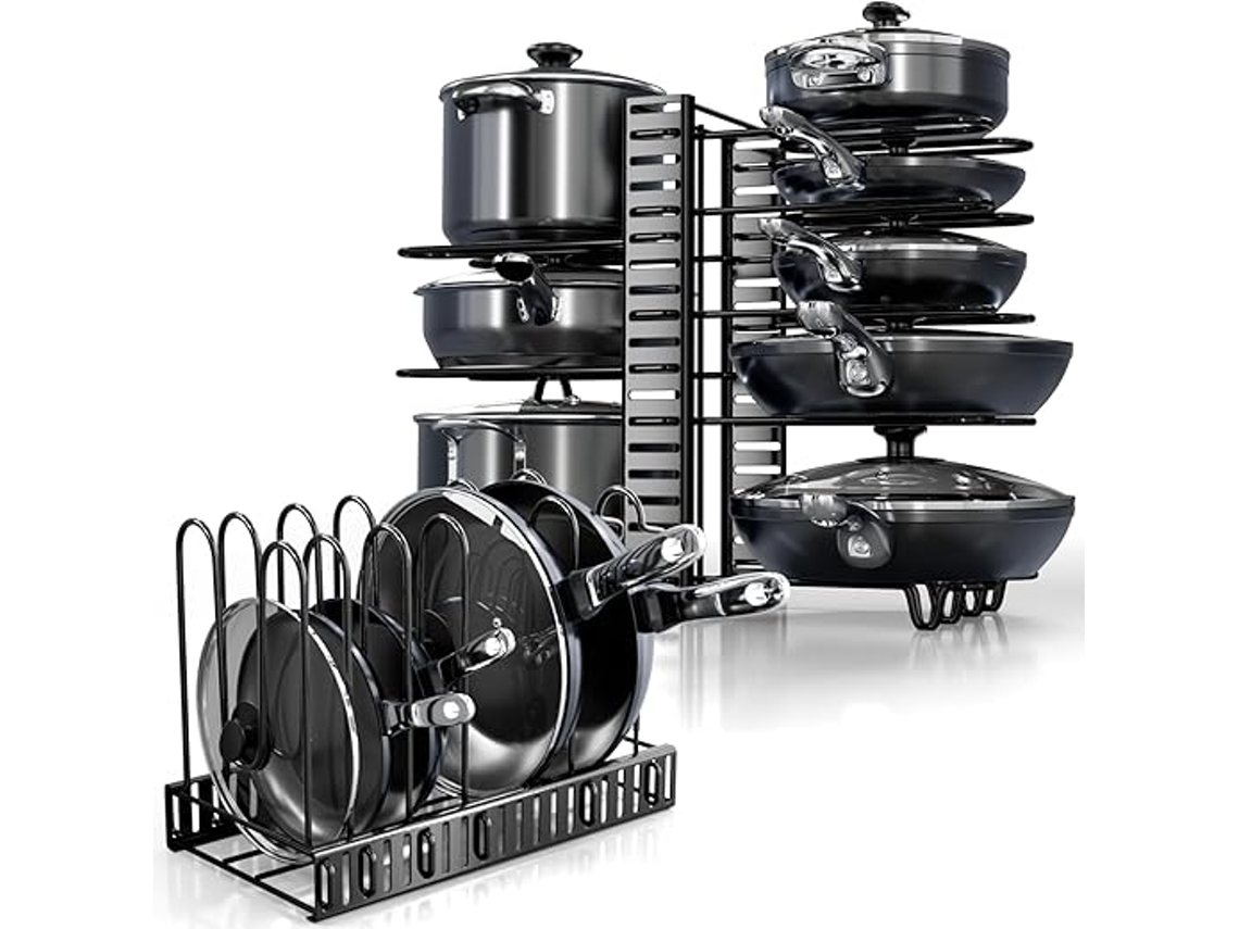 Organizador Ollas 8 Niveles Ajustable, Soporte Sartenes Bajo Armario Cocina