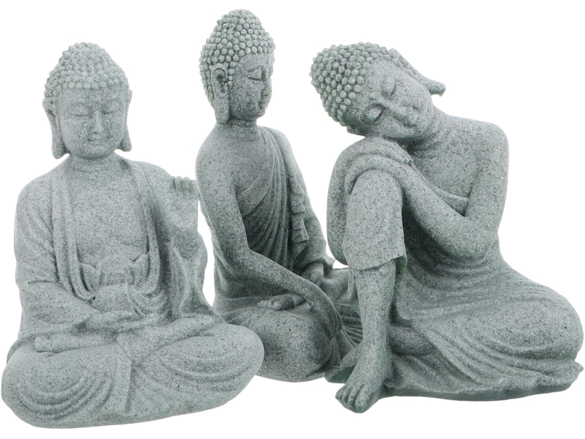 Juego de 3 estatuas decorativas de piedra azul natural que representan personas sentadas, ideales para oficina y salón Gokoco
