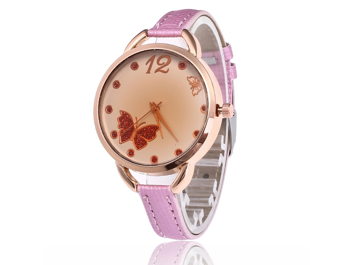 Reloj De Pulsera De Piel Para Mujer, Elegante, Con Bisel Redondo Y Movimiento De Cuarzo (rosa).