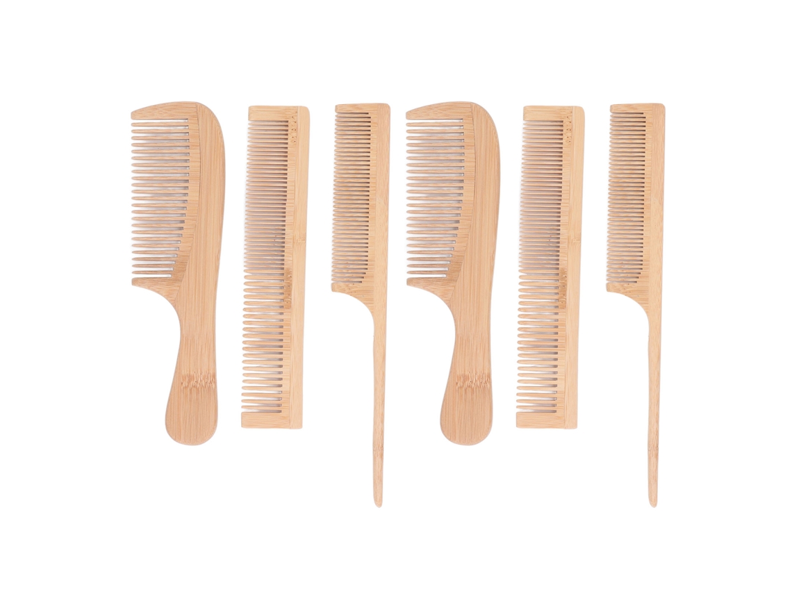 2026-set De 6 Pentes De Bambú Para Cabeleireiros Antiestáticos Resistentes Ao Calor Com Pente De Cauda E Manejo Para Massagem Capilar