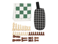 Tablero De Ajedrez Plegable En Cuero Pu Con Piezas De Madera Y Bolsa De Almacenamiento Portátil Verde