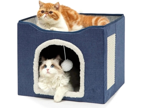 Cama De 2 Pisos Con Rascador Para Gatos 42X42X35.5Cm Azul ANTIMPACTO!