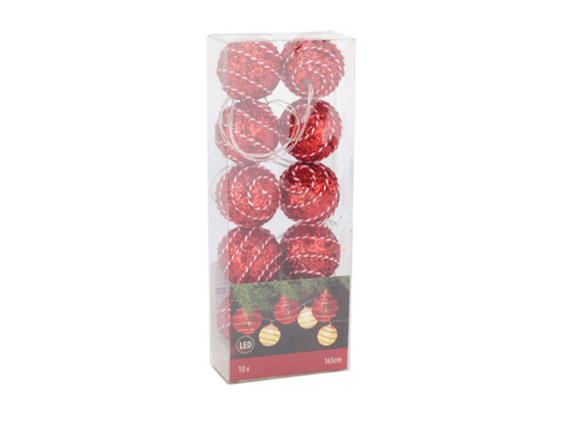 10 luces LED navideñas con bolas decorativas en rojo y blanco Wellhome