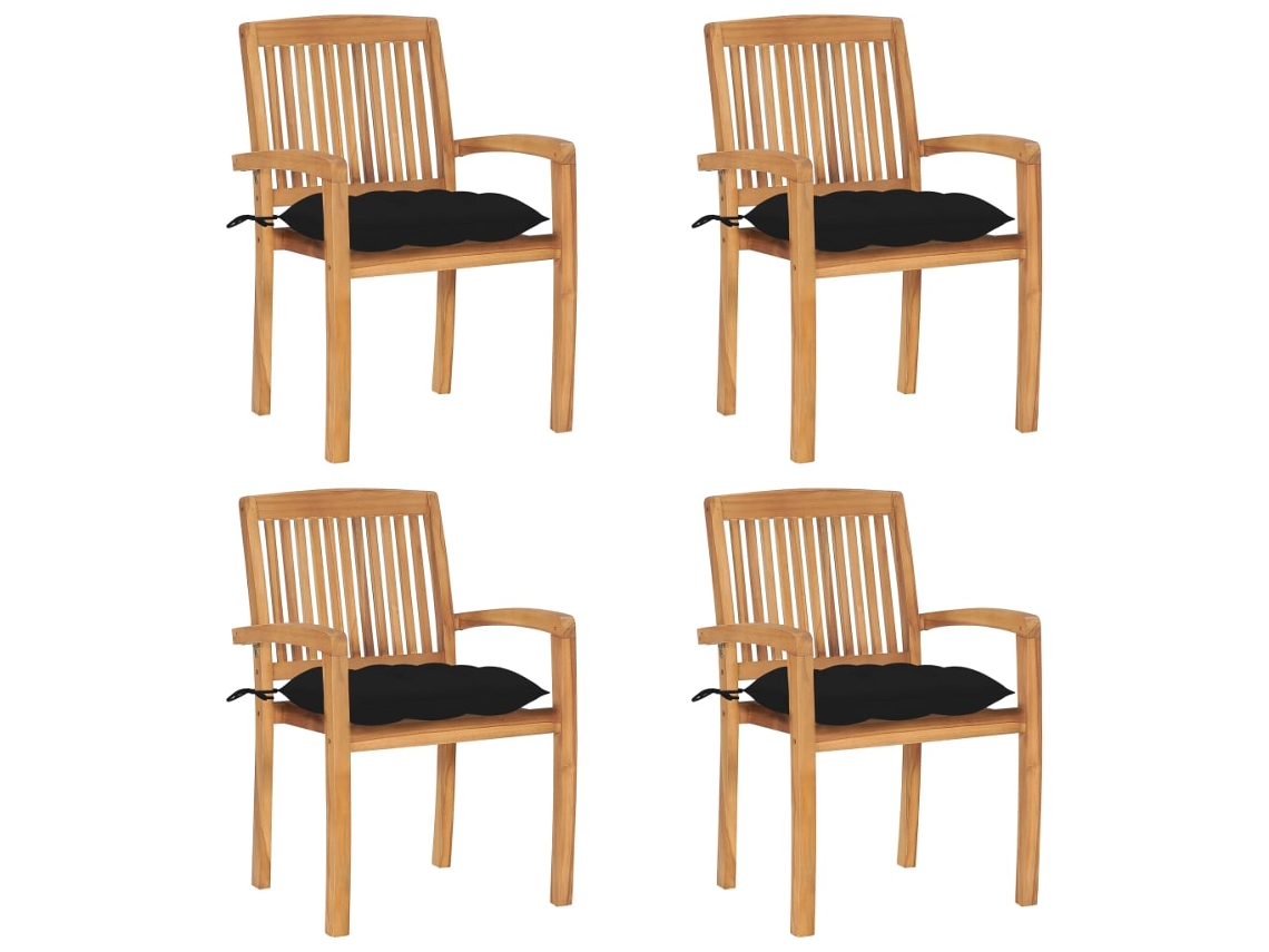 Sillas de jardín apilables de 4 piezas con cojines DKD Home Decor de teca maciza