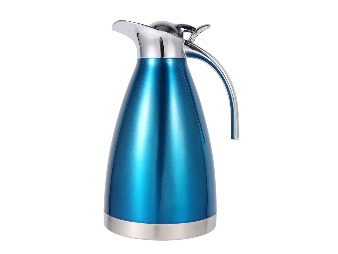 Jarra térmica de acero inoxidable, aislamiento térmico de doble pared para bebidas frías y calientes, cafetera con diseño de un botón y mango ergonómico.