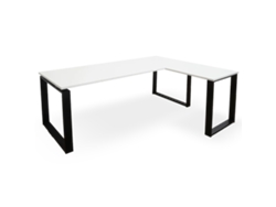 Escritorio esquinero con cajón a la derecha. Estructura metálica negra. 75 x 180 x 160 cm. Blanco. Ofilike.