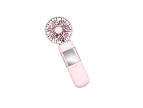 Mini ventilador portátil recargable por USB, ventilador de mano ajustable de 3 velocidades con espejo y luz de relleno LED rosa BISBISOUS