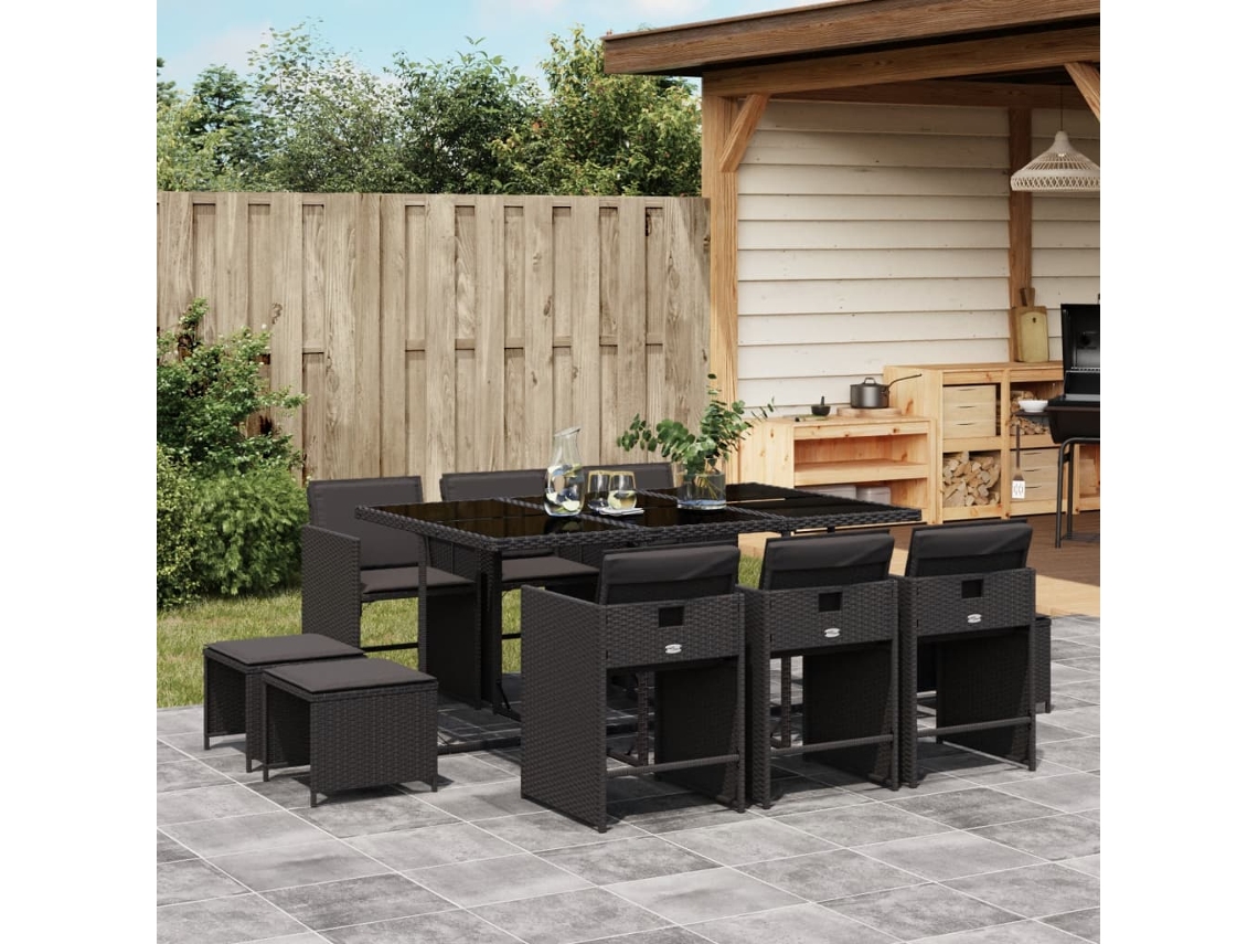 Juego de comedor de jardín de 11 piezas con cojines de mimbre negros de DKD Home Decor