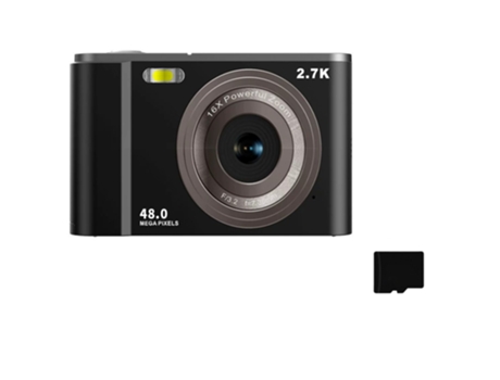 Cámara digital 2.7K 48MP 1080P, zoom 16x, tarjeta de memoria de 32GB Negro