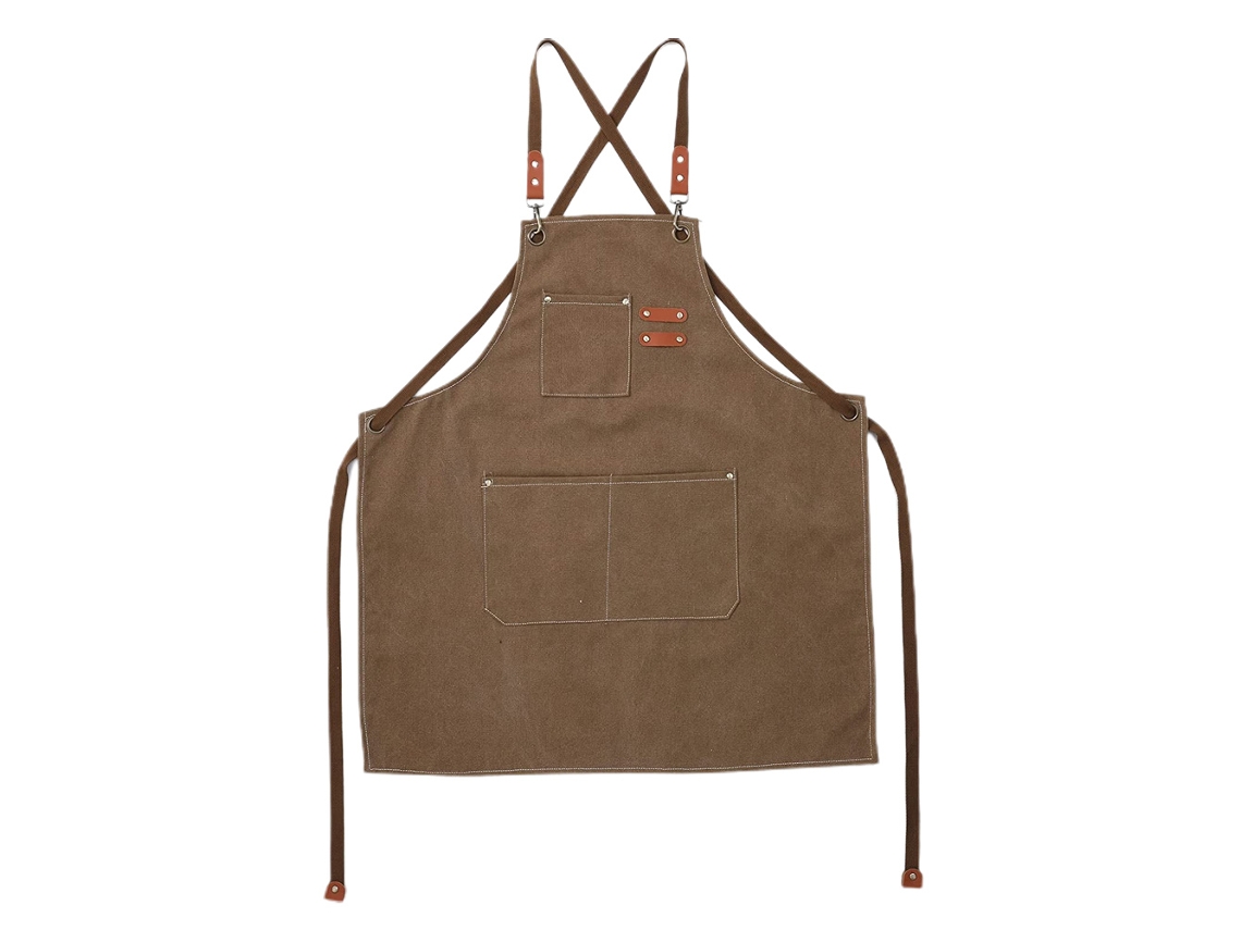 Delantal De Cocina De Lona De Algodón Con Gran Bolsillo Y Espalda Cruzada Ajustable