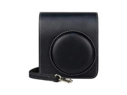 Estuche elegante de piel sintética para cámara con tapa extraíble y correa ajustable