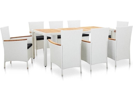 Conjunto 9 Conjunto de comedor de jardín VIDAXL ratán sintético blanco