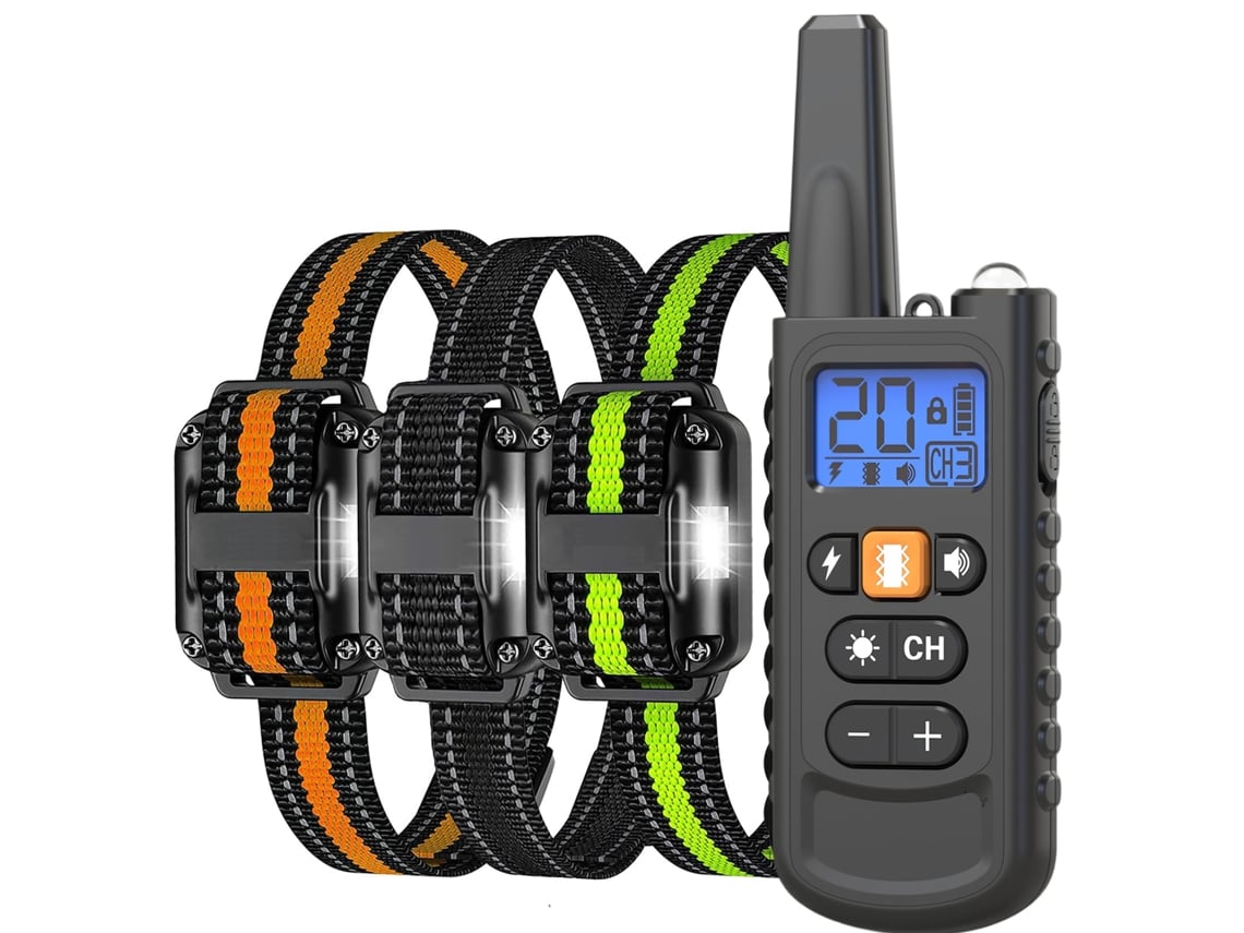 Collar antiladridos para perros, collar de entrenamiento antiladridos, 3 modos, control remoto, con 3 receptores (negro) Spqment