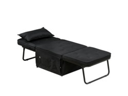 Poltrona, Chaise Longue Conversível 4 Em 1, Encosto Reclinável Em 5 Posições Com Almofada, 180 X 64 X 40 Cm, Preto