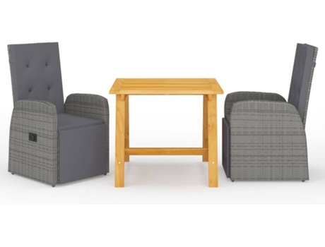 Conjunto 3 de comedor de jardín VIDAXL gris