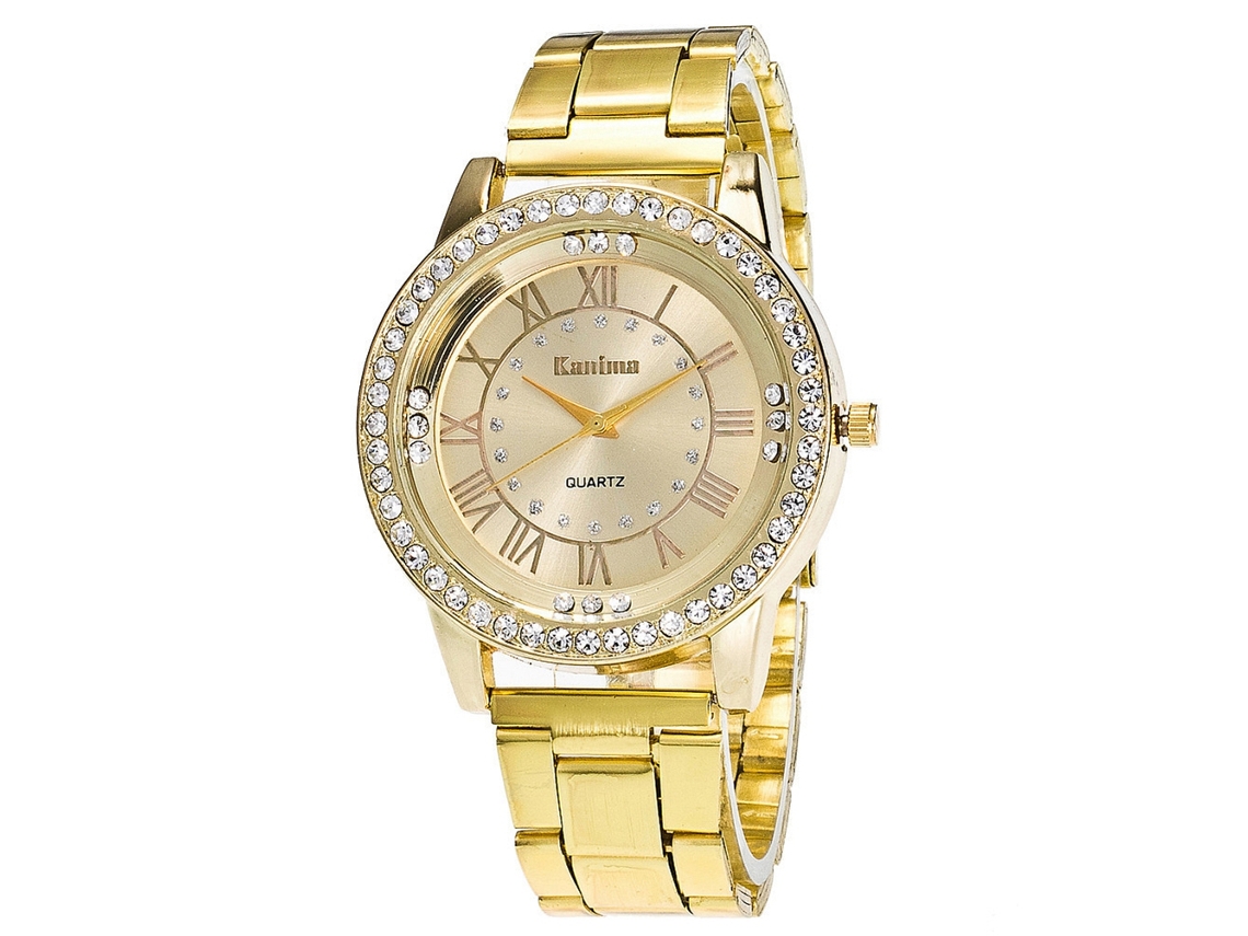 Reloj De Pulsera De Acero Con Strass Para Hombre Y Mujer Moda Casual Cuarzo Oro