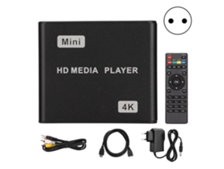Reproductor Multimedia Mini 4k Hd Con Mando A Distancia, Indicador Led Y Enchufe Europeo De 100-240 V.