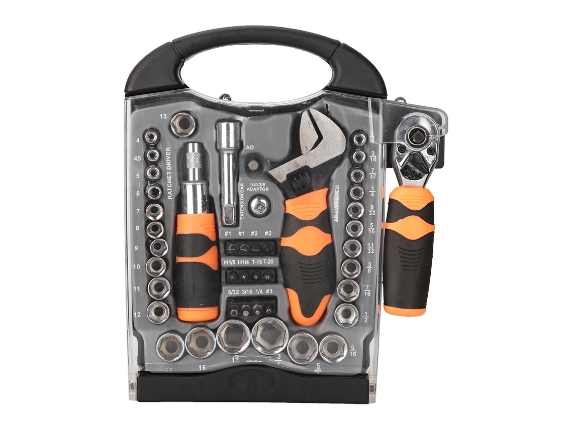 Kit De Herramientas De 45 Piezas Con Llave De Tubo Y Punta De Destornillador, Acero Cr-v, Para Reparaciones.