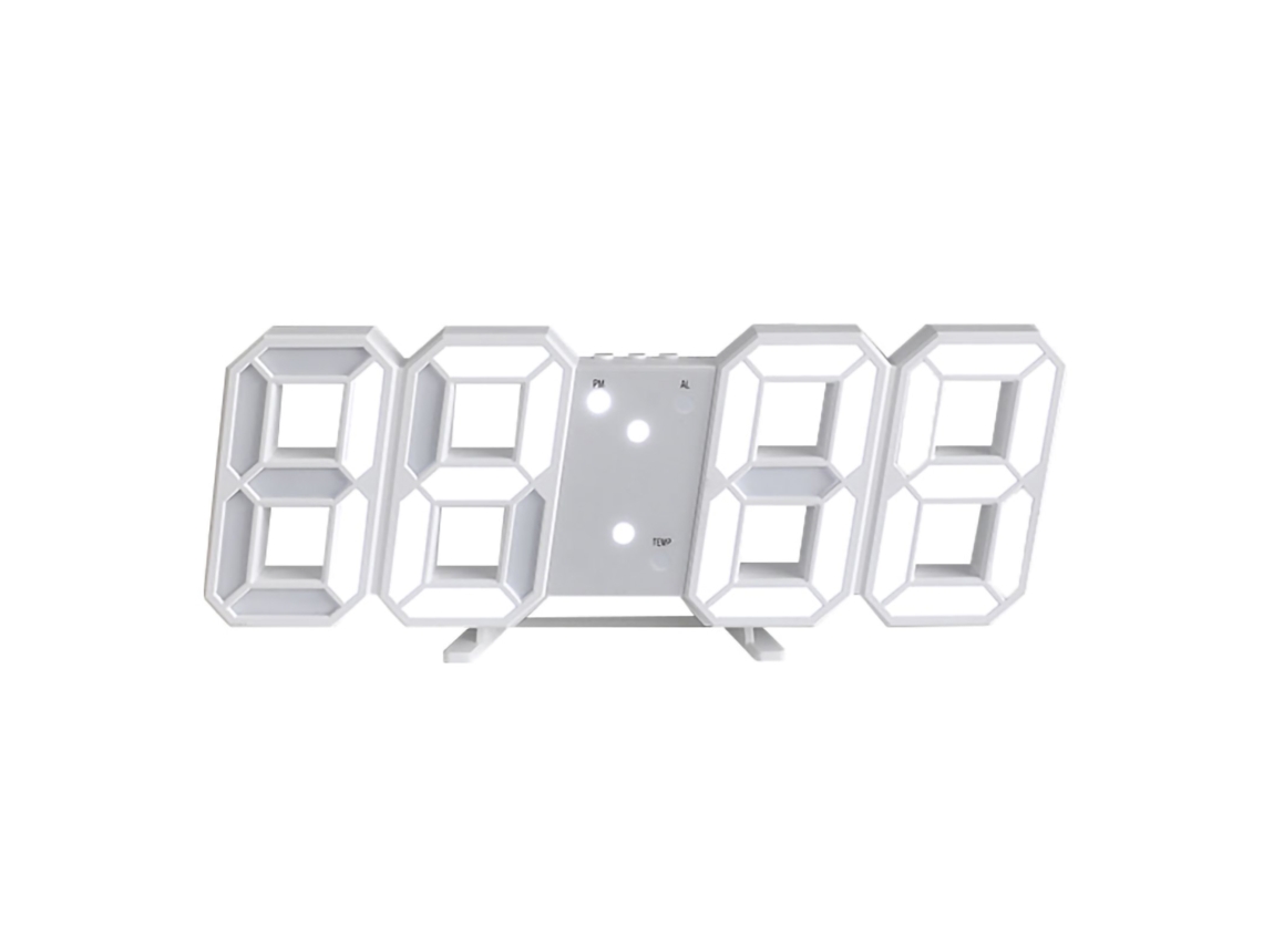 Reloj De Pared Led 3d Minimalista Con Alarma Para El Hogar, Sala De Estar U Oficina, Letras Blancas.