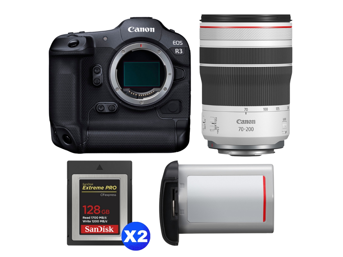 Canon Eos R3 + Rf 70-200mm F/4 L Is Usm + 2 Sandisk 128gb Extreme Pro Cfexpress Type B + Canon Lp-e19 + Ebook “20 Consejos Para Fotos Que Impactan”